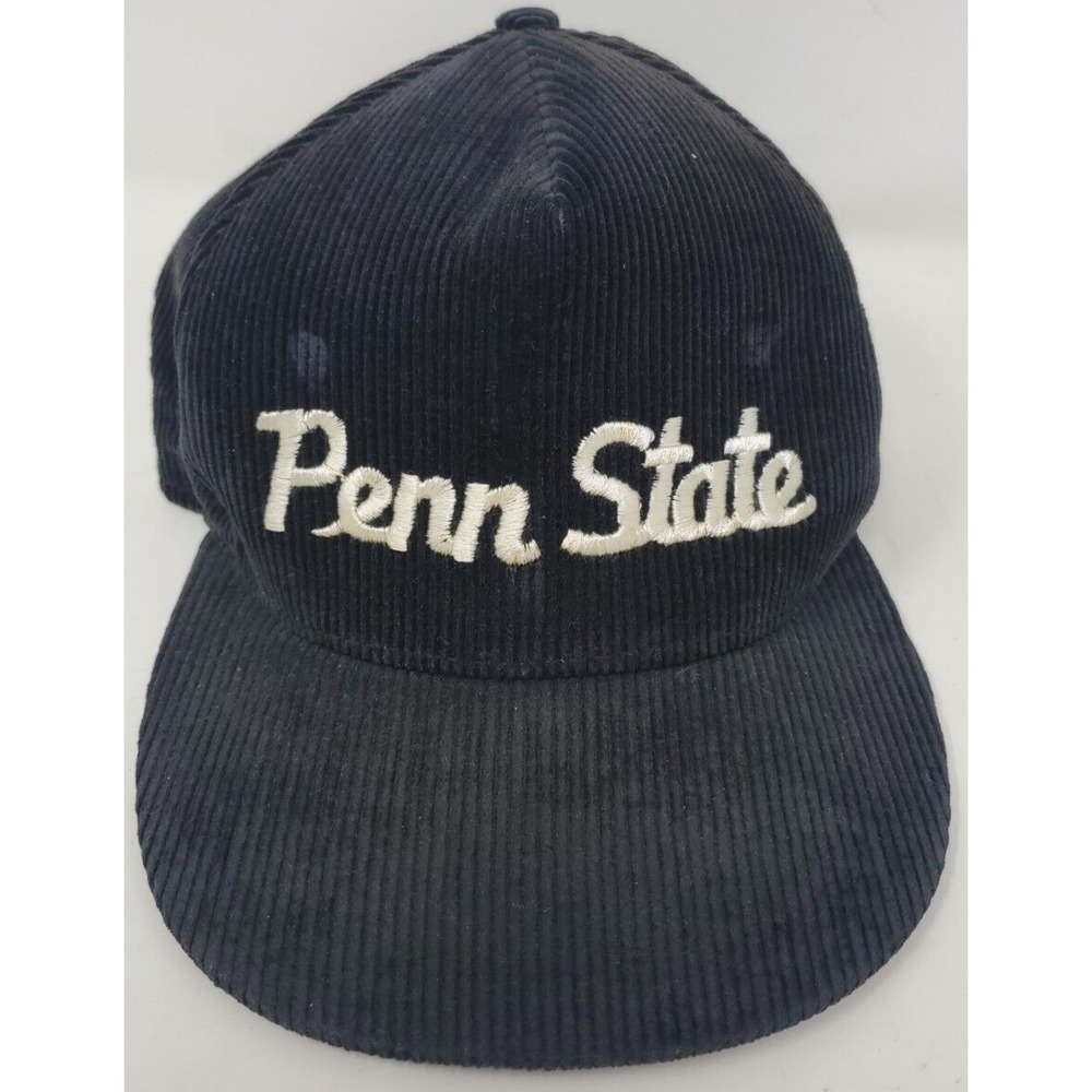 Vintage Penn State Script Corduroy Snapback Baseball Hat Mens Navy One Size 90's